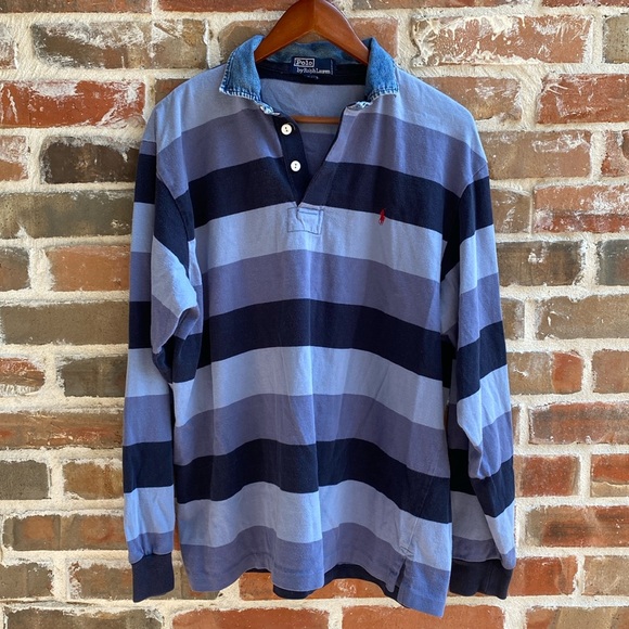 Vintage 90’s Polo Ralph Lauren blue striped long sleeve top